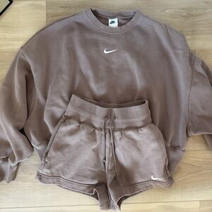 Nike Taupe Sweatshirt and Shorts Combo